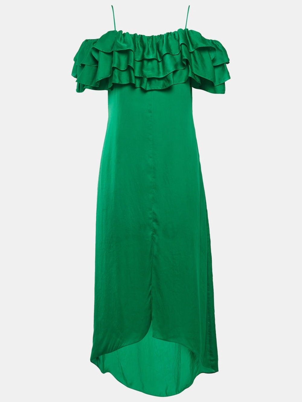 Maje Green Satin Ruffled Rovanta Midi Dress size 2